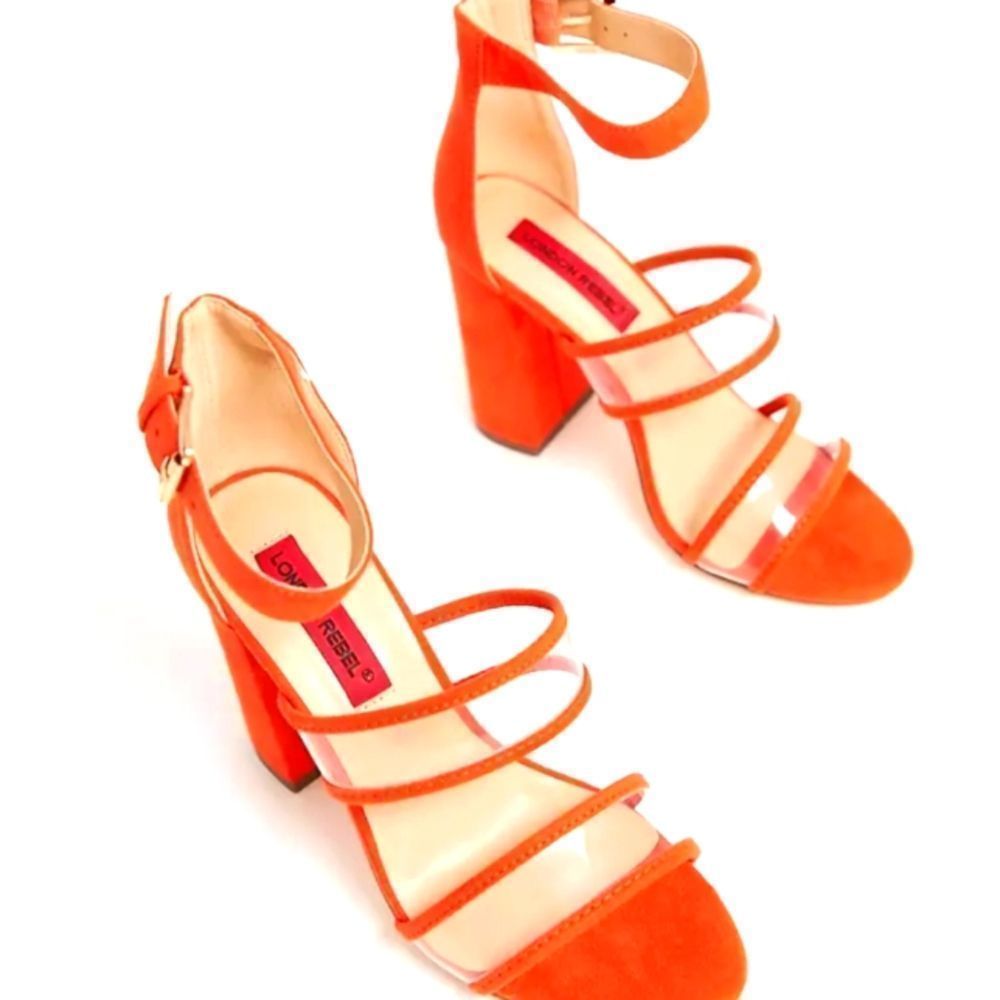 L.R. CLEAR STRAPS ORANGE HEELED SANDALS